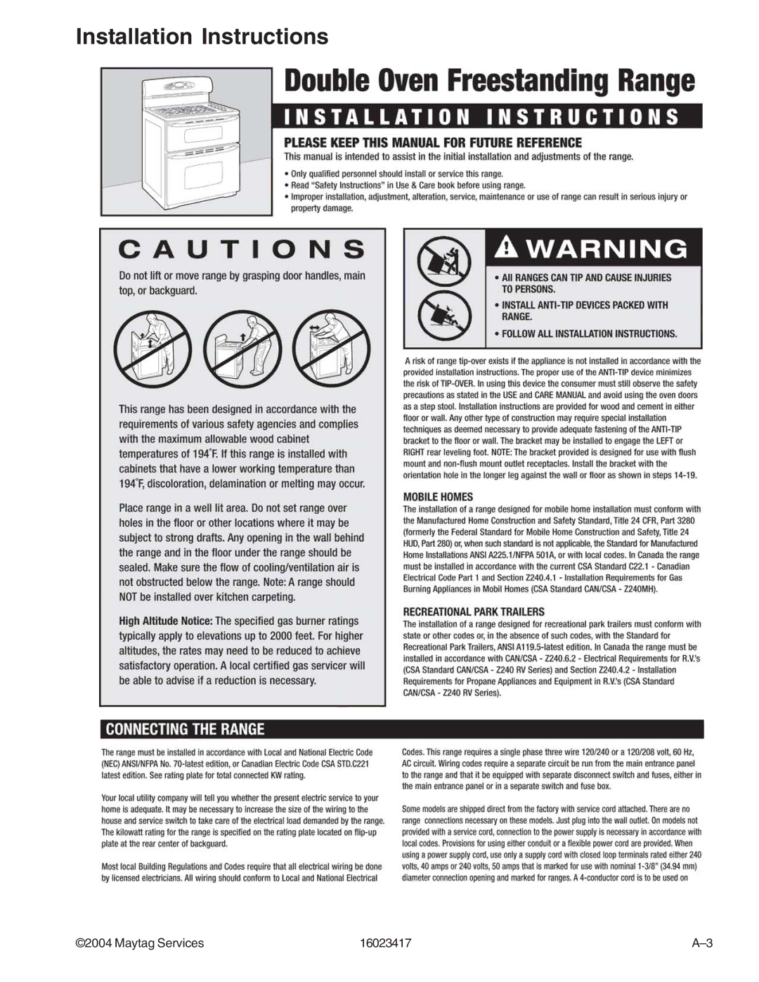 Jenn-Air JDR8895AAB/S/W, JDR8895ACS/W manual Installation Instructions 