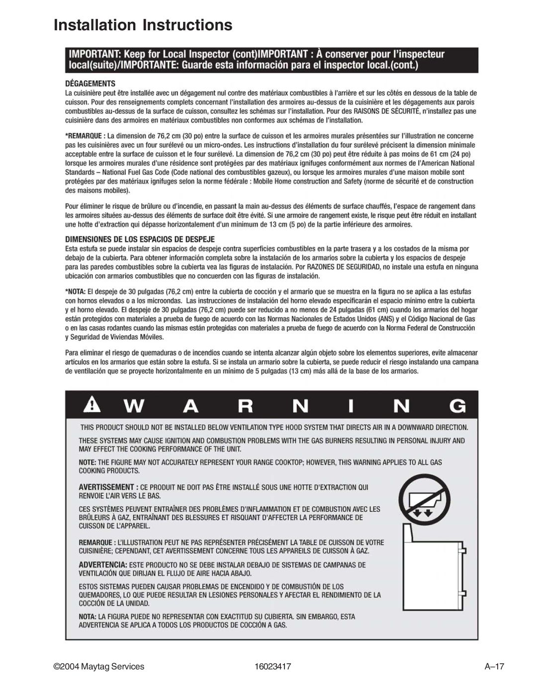 Jenn-Air JDR8895AAB/S/W, JDR8895ACS/W manual Installation Instructions 