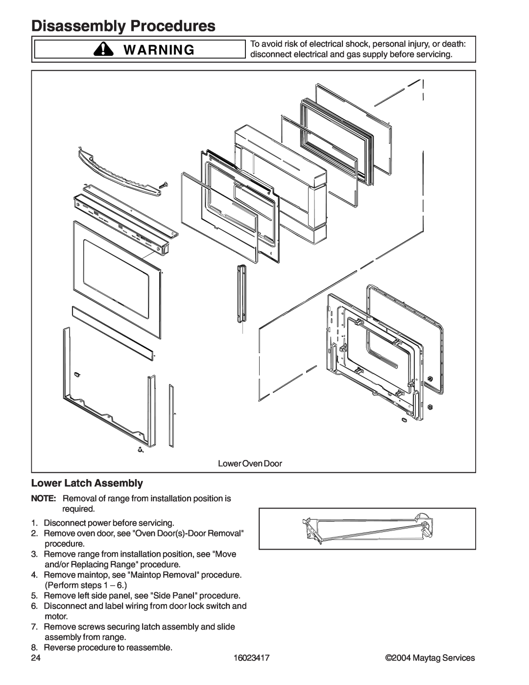 Jenn-Air JDR8895ACS/W, JDR8895AAB/S/W manual Lower Latch Assembly, Disassembly Procedures 