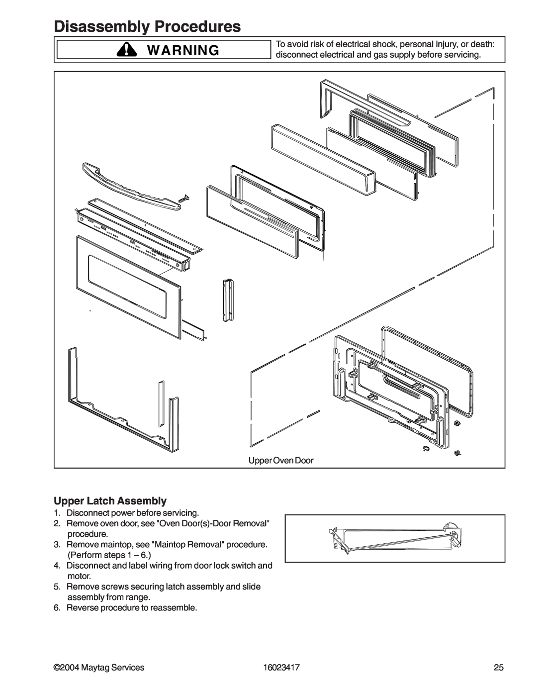 Jenn-Air JDR8895AAB/S/W, JDR8895ACS/W manual Upper Latch Assembly, Disassembly Procedures 