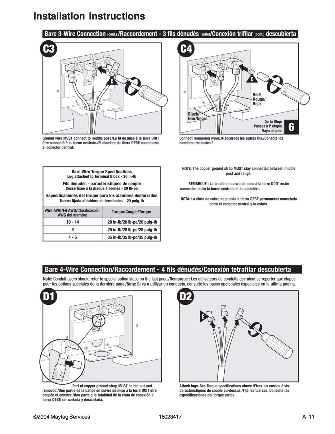 Jenn-Air JDR8895AAB/S/W, JDR8895ACS/W manual Installation Instructions, Maytag Services, 16023417, A–11 