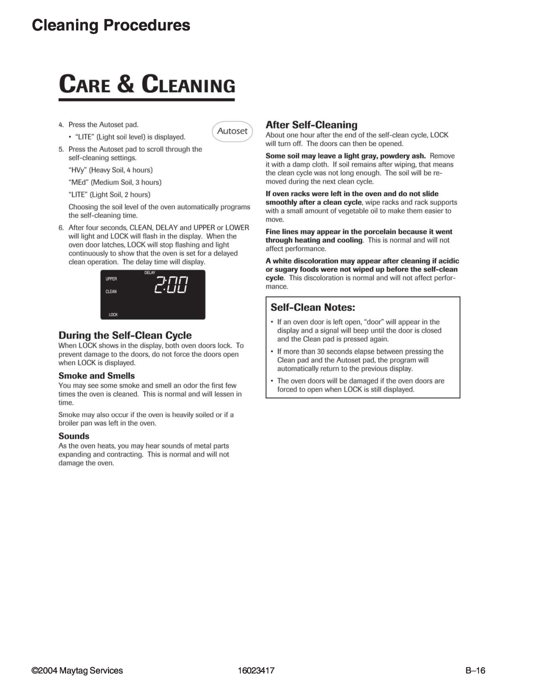 Jenn-Air JDR8895AAB/S/W, JDR8895ACS/W manual Cleaning Procedures, Maytag Services, 16023417, B–16 