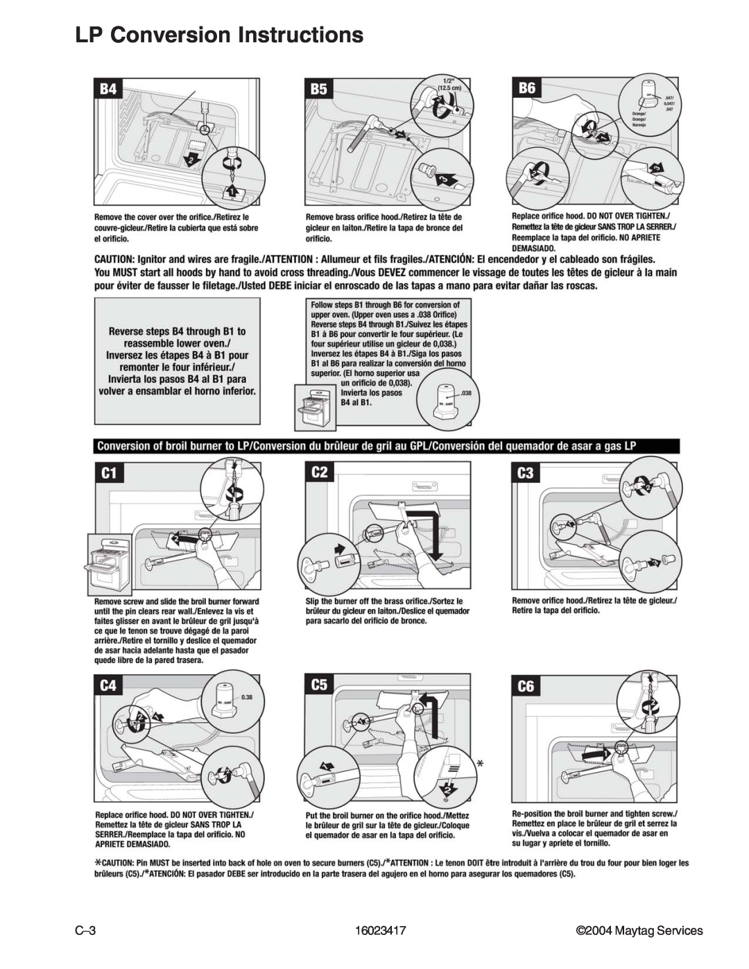 Jenn-Air JDR8895ACS/W, JDR8895AAB/S/W manual LP Conversion Instructions, 16023417, Maytag Services 