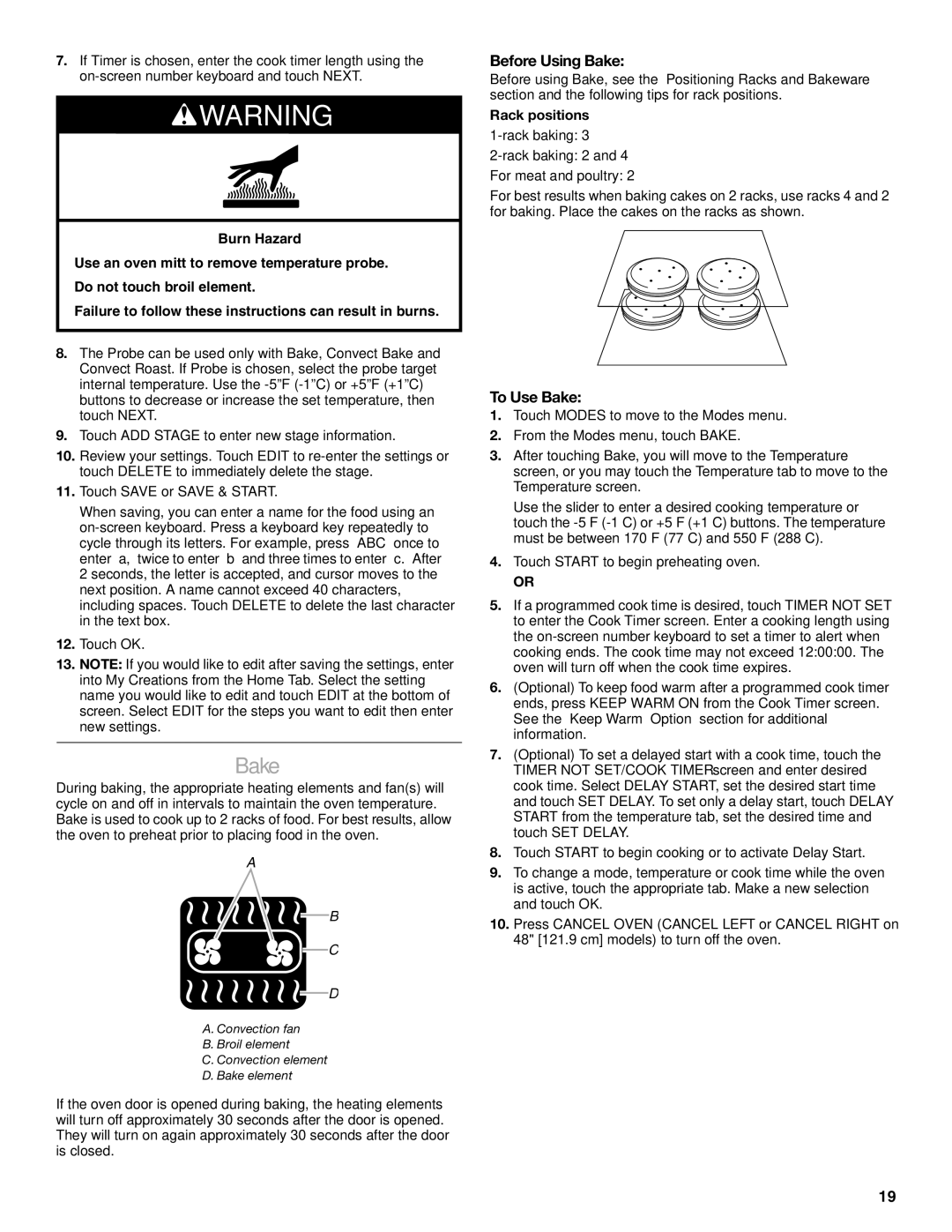 Jenn-Air JDRP430 manual Before Using Bake, To Use Bake, Rack positions 