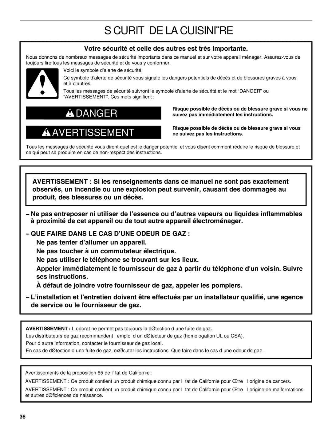 Jenn-Air JDRP430 manual Sécurité DE LA Cuisinière, Votre sécurité et celle des autres est très importante 