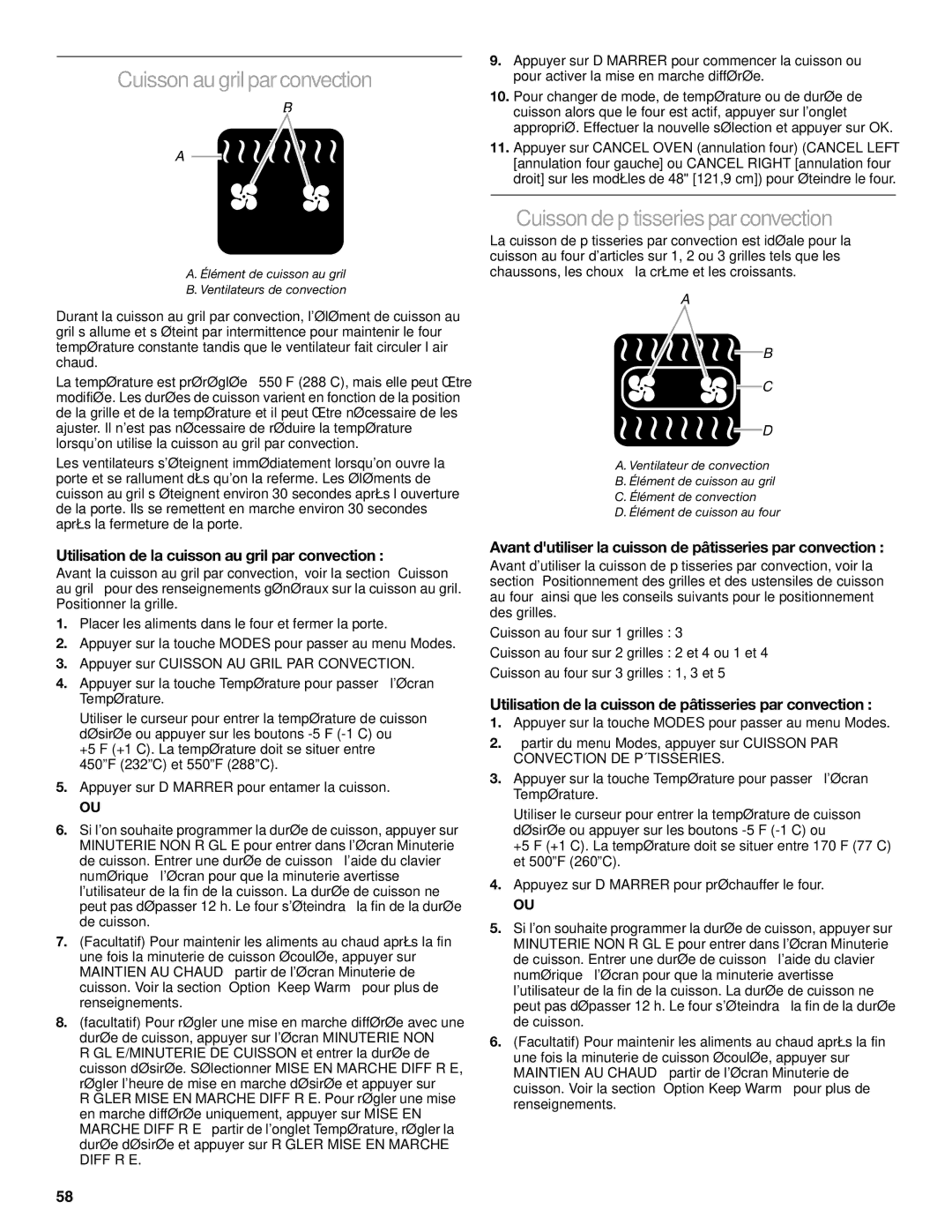 Jenn-Air JDRP430 manual Cuisson au gril par convection, Cuisson de pâtisseries par convection 