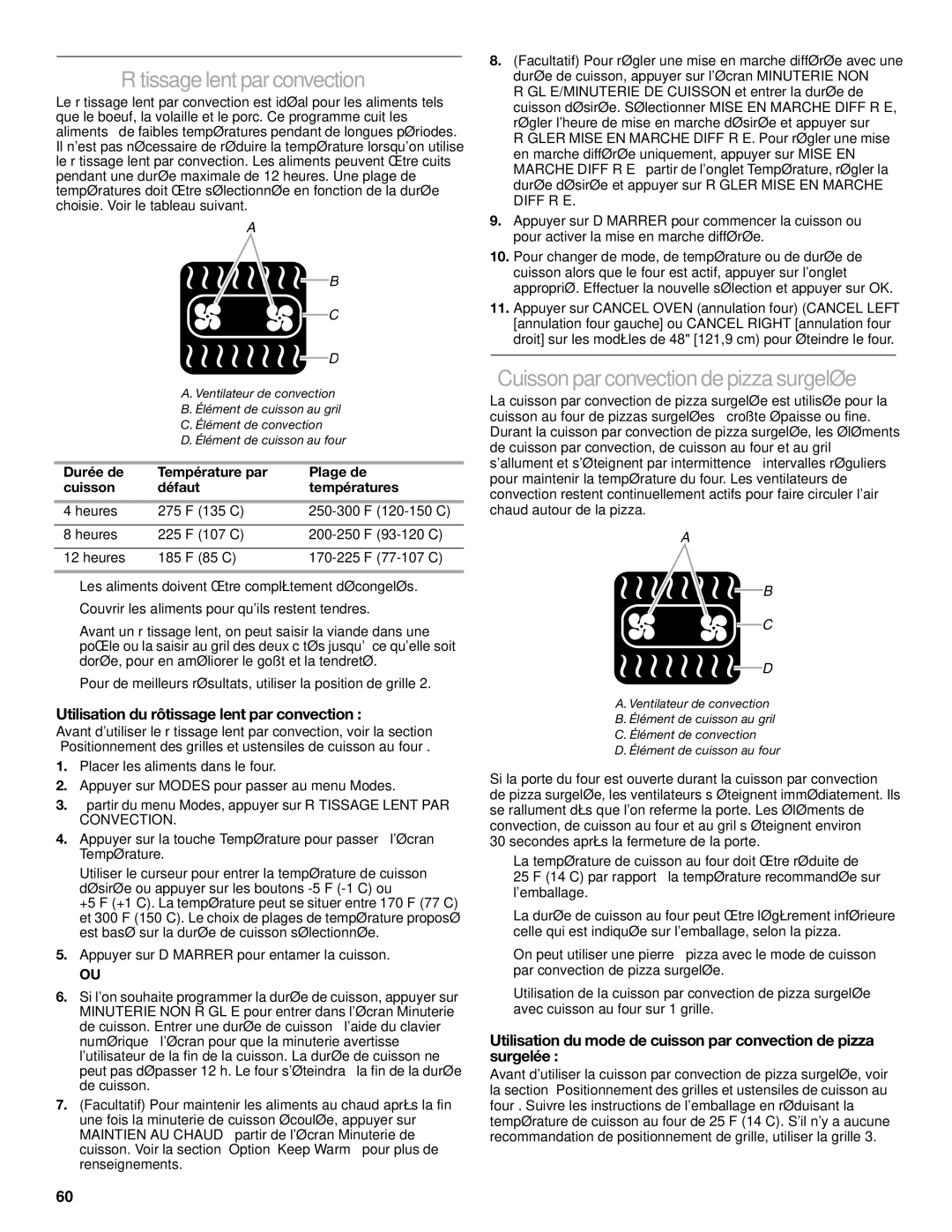Jenn-Air JDRP430 manual Rôtissage lent par convection, Cuisson par convection de pizza surgelée 