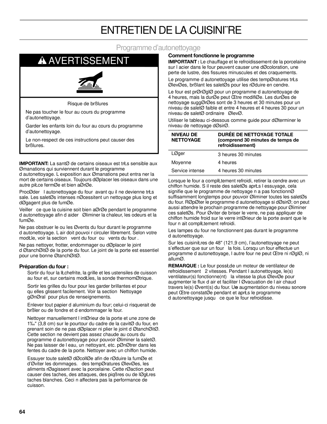 Jenn-Air JDRP430 manual Entretien DE LA Cuisinière, Programme dautonettoyage, Comment fonctionne le programme 