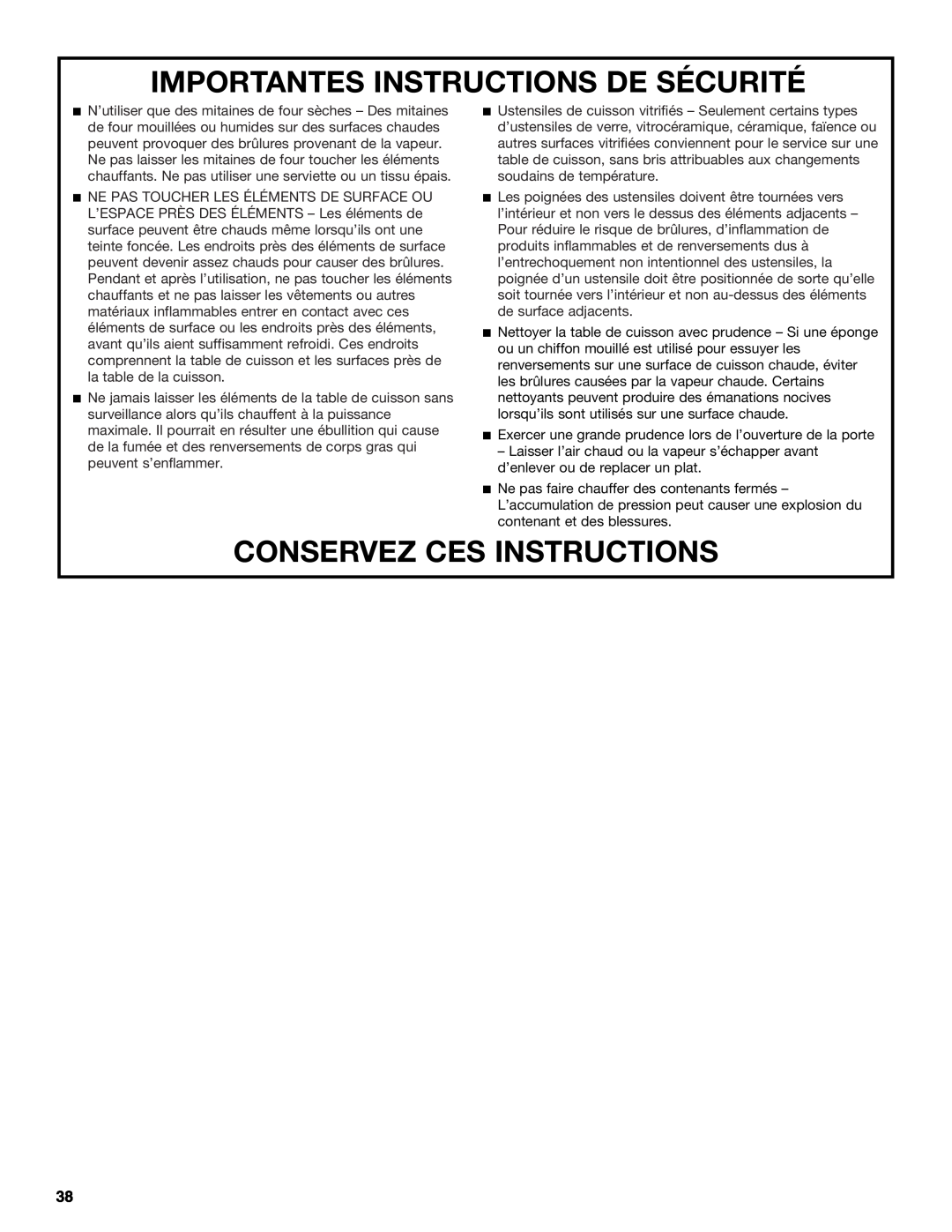 Jenn-Air JDRP430 manual Importantes Instructions De Sécurité, Conservez Ces Instructions 