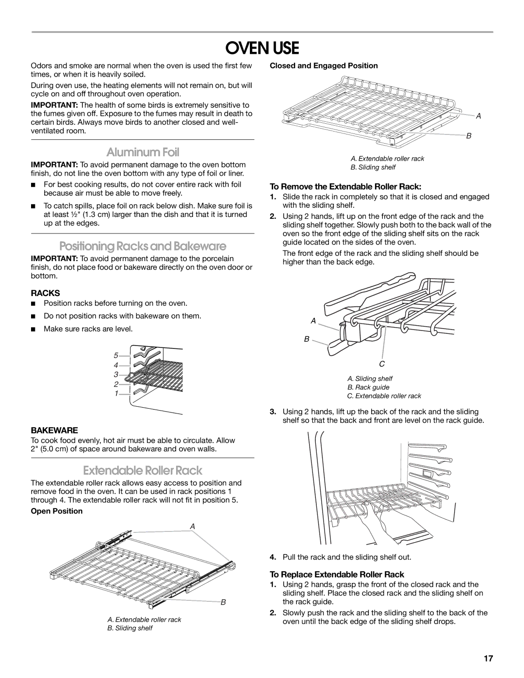 Jenn-Air JDRP536, JDRP436, JDRP430, JDRP548 Oven USE, Aluminum Foil, Positioning Racks and Bakeware, Extendable Roller Rack 