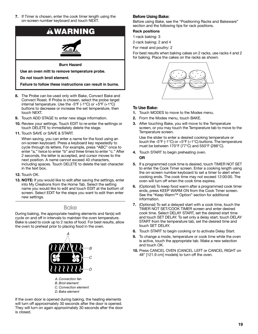 Jenn-Air JDRP548, JDRP436, JDRP536, JDRP430 manual Before Using Bake, To Use Bake, Rack positions 