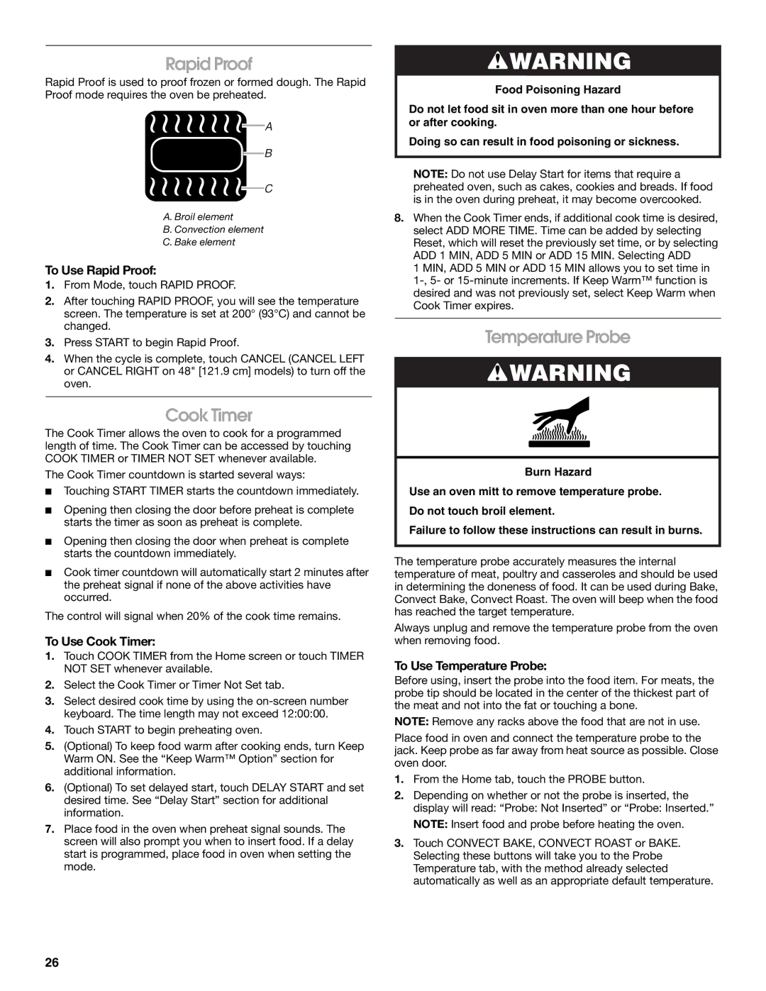 Jenn-Air JDRP430, JDRP436, JDRP536, JDRP548 manual Rapid Proof, Cook Timer, Temperature Probe 