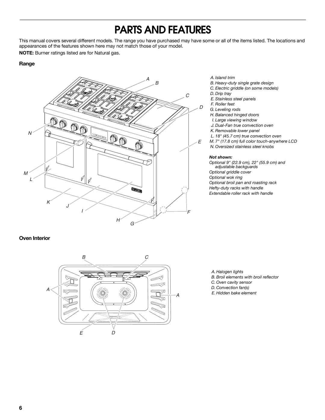 Jenn-Air JDRP430, JDRP436, JDRP536, JDRP548 manual Parts and Features, Range, Oven Interior 