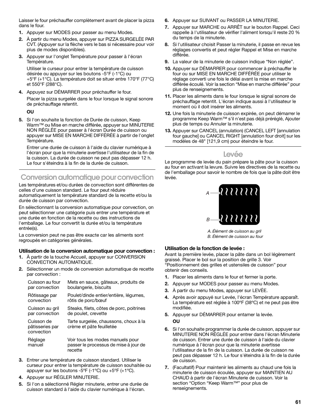 Jenn-Air JDRP536 Conversion automatique pour convection, Levée, Utilisation de la conversion automatique pour convection 