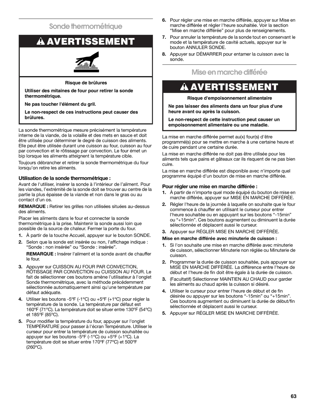 Jenn-Air JDRP548, JDRP436, JDRP536 Sonde thermométrique, Mise en marche différée, Utilisation de la sonde thermométrique 