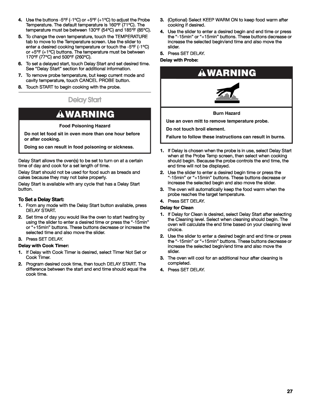 Jenn-Air JDRP548 manual To Set a Delay Start, Food Poisoning Hazard, Doing so can result in food poisoning or sickness 