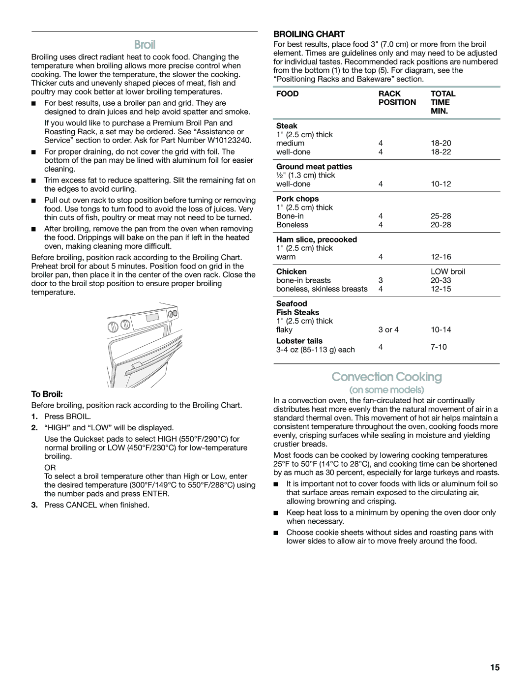 Jenn-Air JDS8850, JDS8860 manual Convection Cooking, To Broil, Broiling Chart, Food Rack Total Position Time MIN 