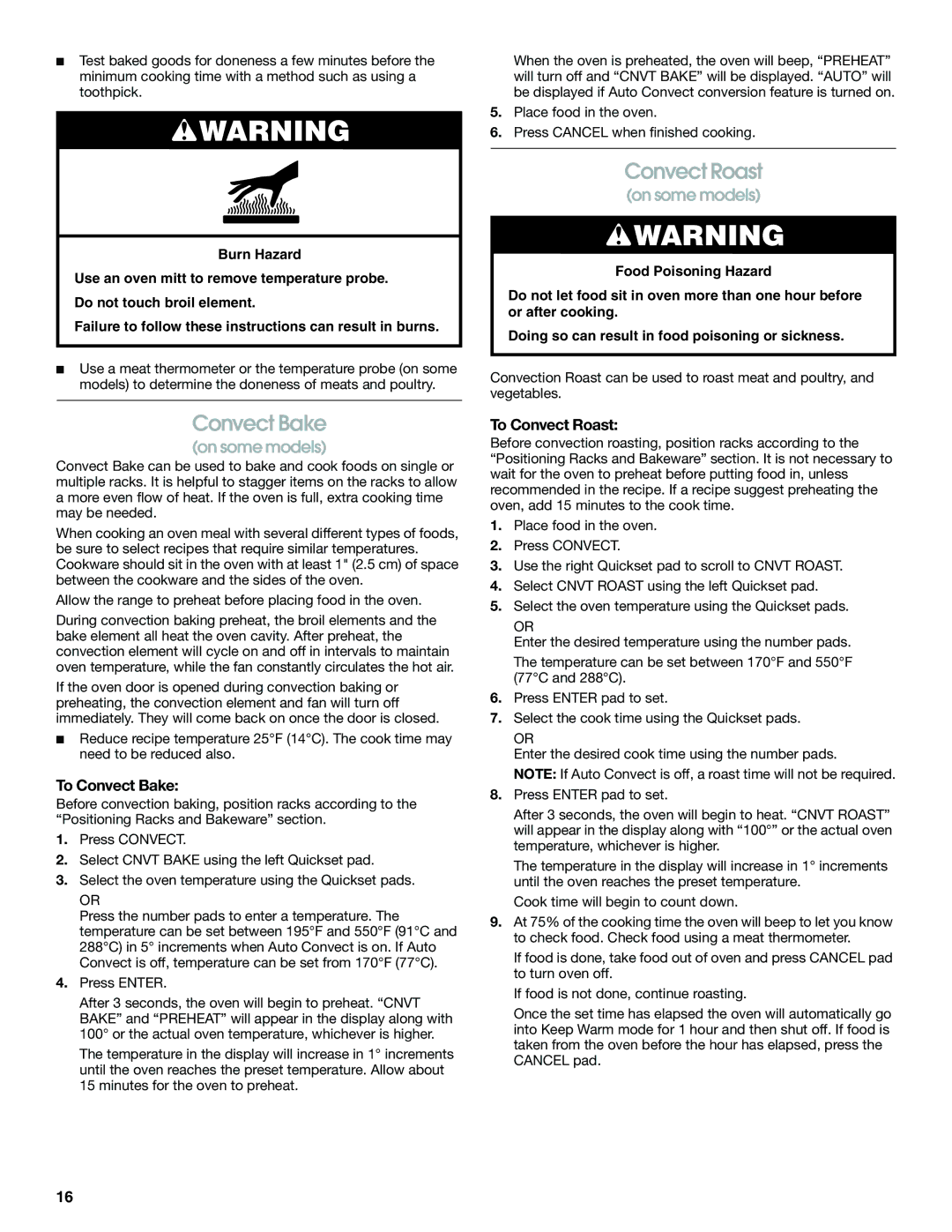 Jenn-Air JDS8860, JDS8850 manual To Convect Bake, To Convect Roast 