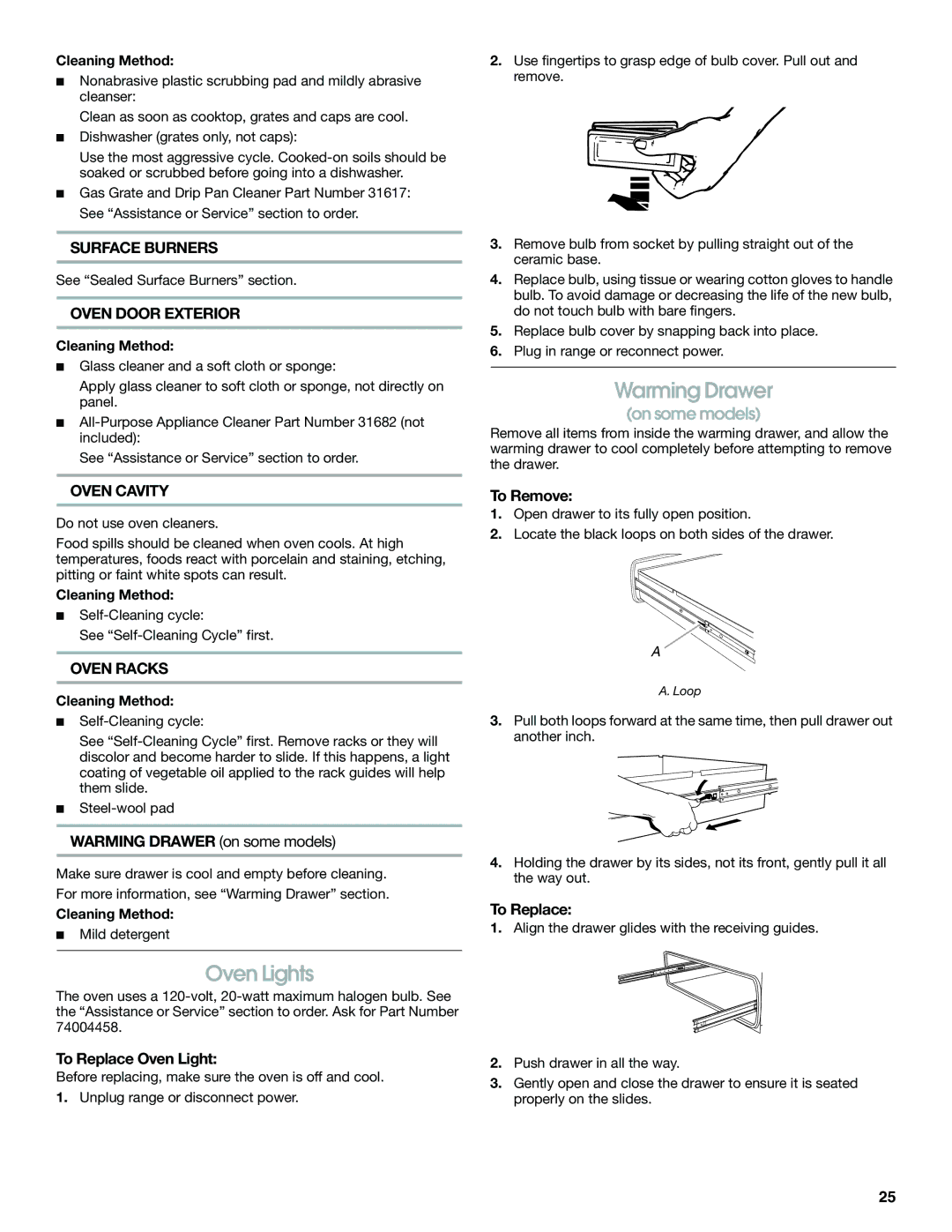 Jenn-Air JDS8850, JDS8860 manual Oven Lights, Surface Burners, Oven Door Exterior, Oven Cavity, Oven Racks 