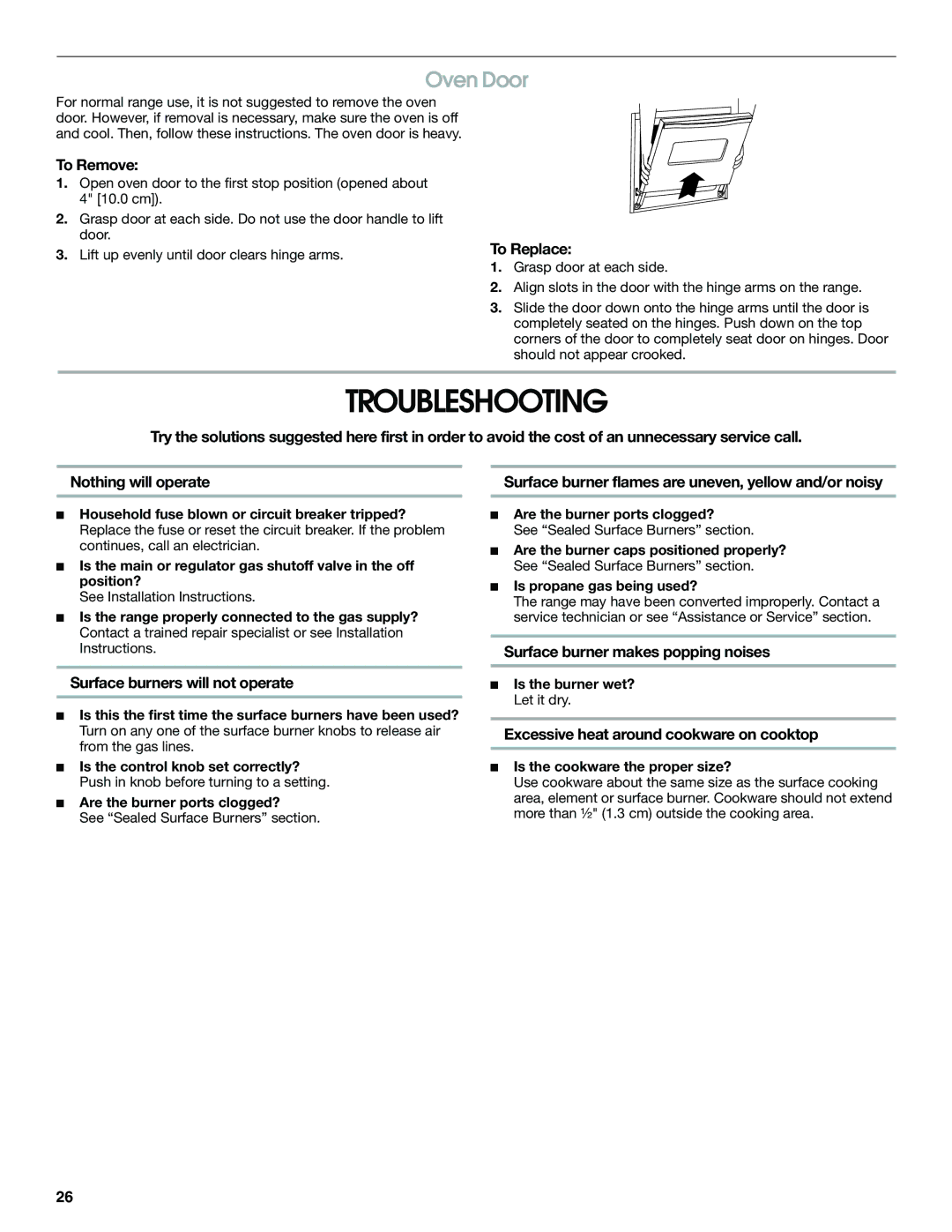 Jenn-Air JDS8860, JDS8850 manual Troubleshooting, Oven Door 