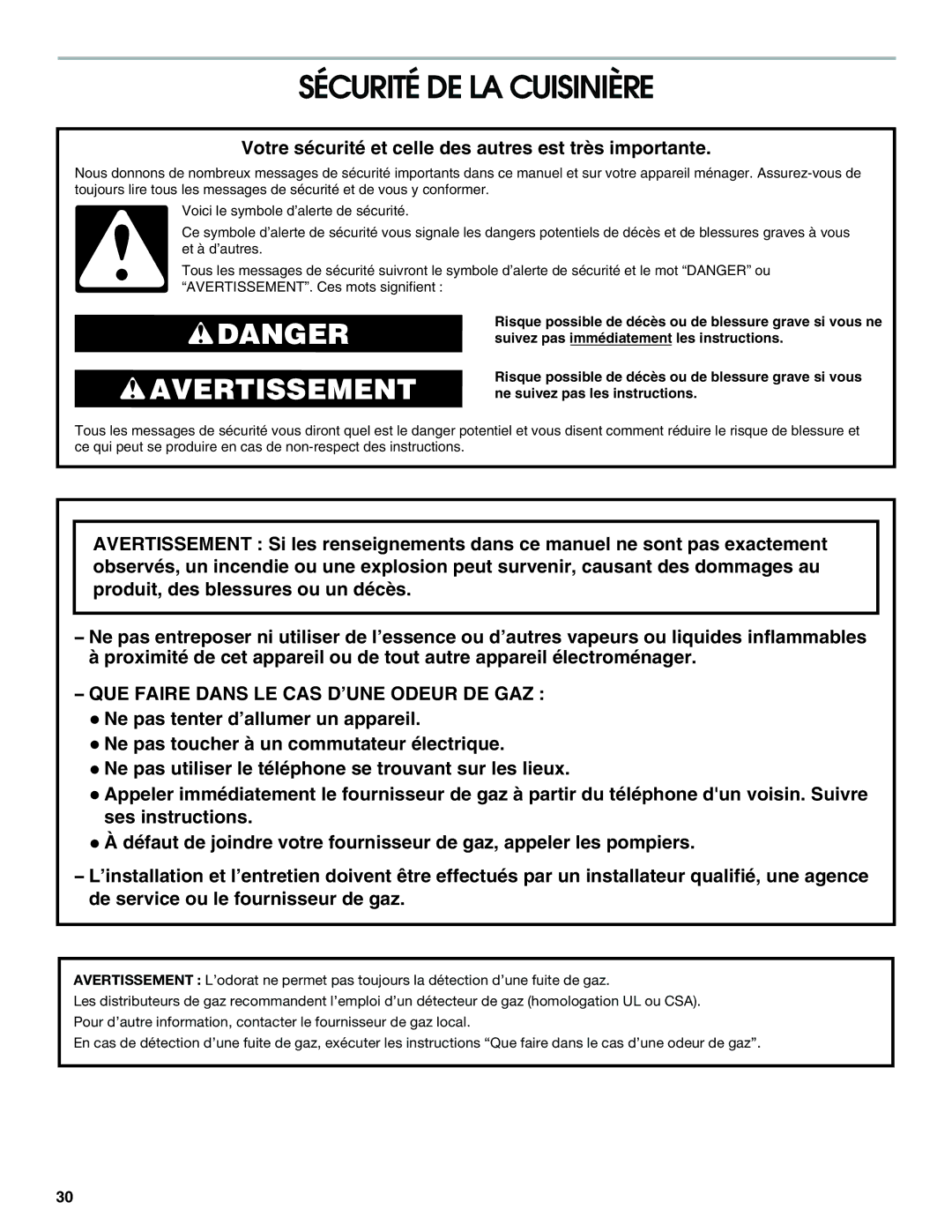 Jenn-Air JDS8860, JDS8850 manual Sécurité DE LA Cuisinière, Votre sécurité et celle des autres est très importante 