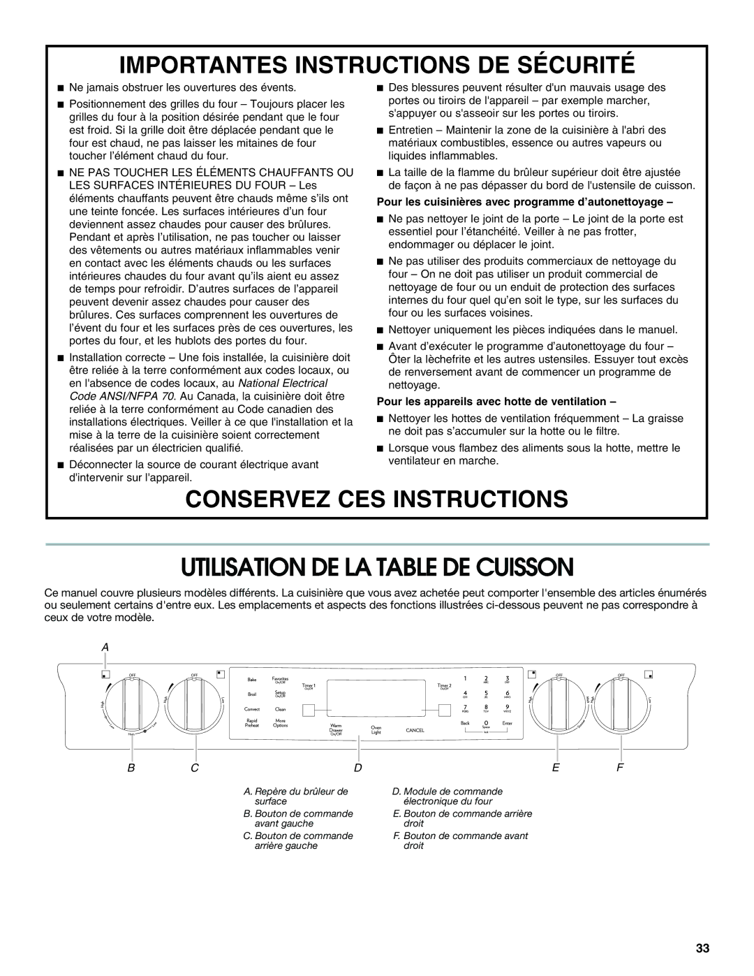 Jenn-Air JDS8850, JDS8860 manual Utilisation DE LA Table DE Cuisson, Importantes Instructions DE Sécurité 