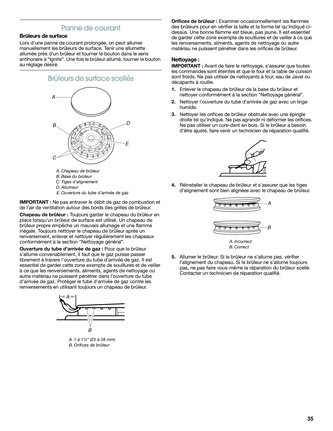 Jenn-Air JDS8850, JDS8860 manual Panne de courant, Brûleurs de surface scellés, Nettoyage 