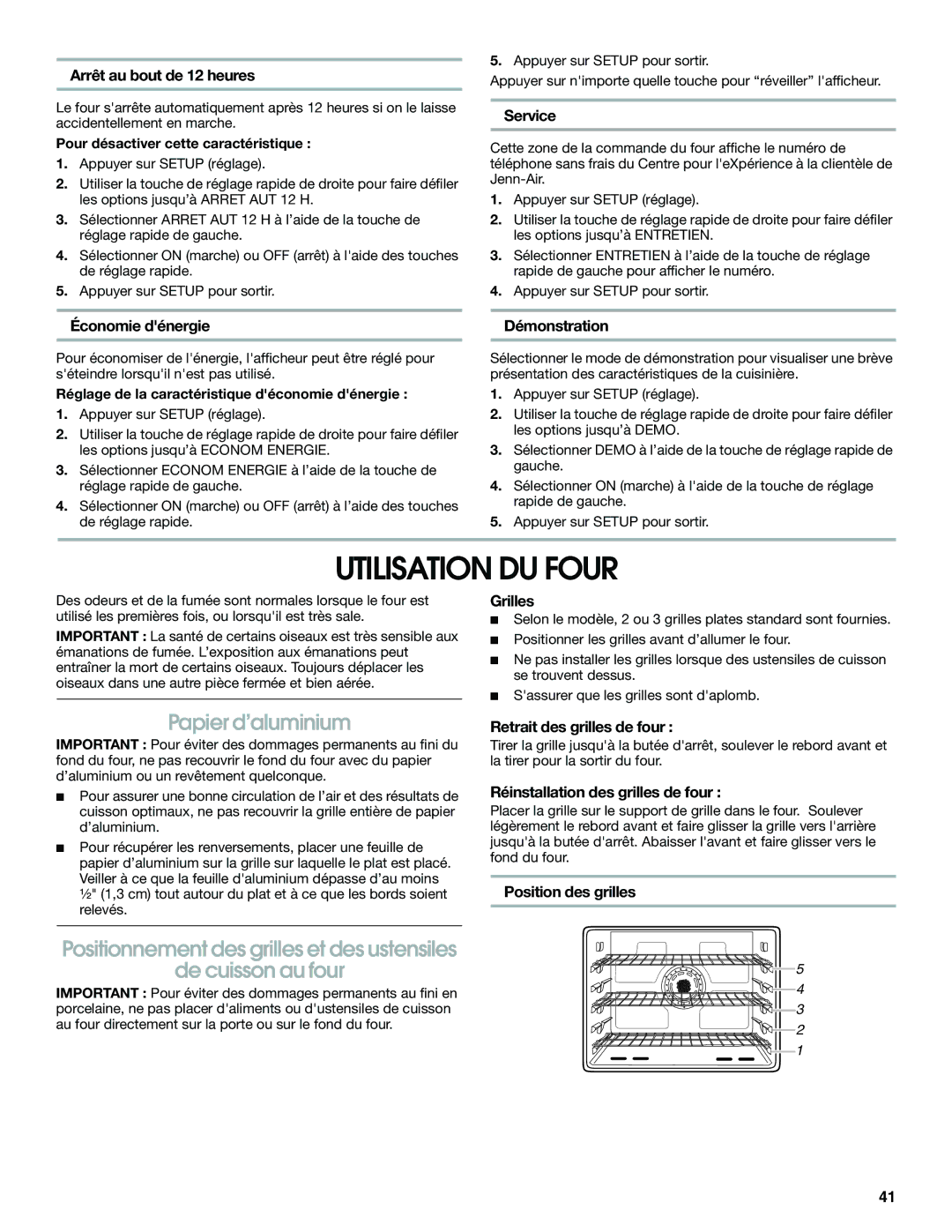 Jenn-Air JDS8850, JDS8860 manual Utilisation DU Four, Papier d’aluminium, De cuisson au four 