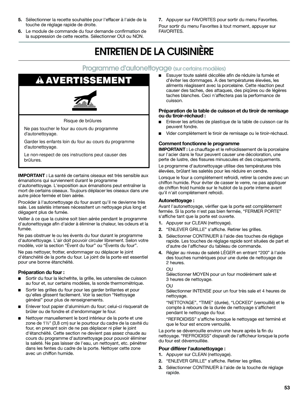 Jenn-Air JDS8850, JDS8860 manual Entretien DE LA Cuisinière, Programme dautonettoyage sur certains modèles 