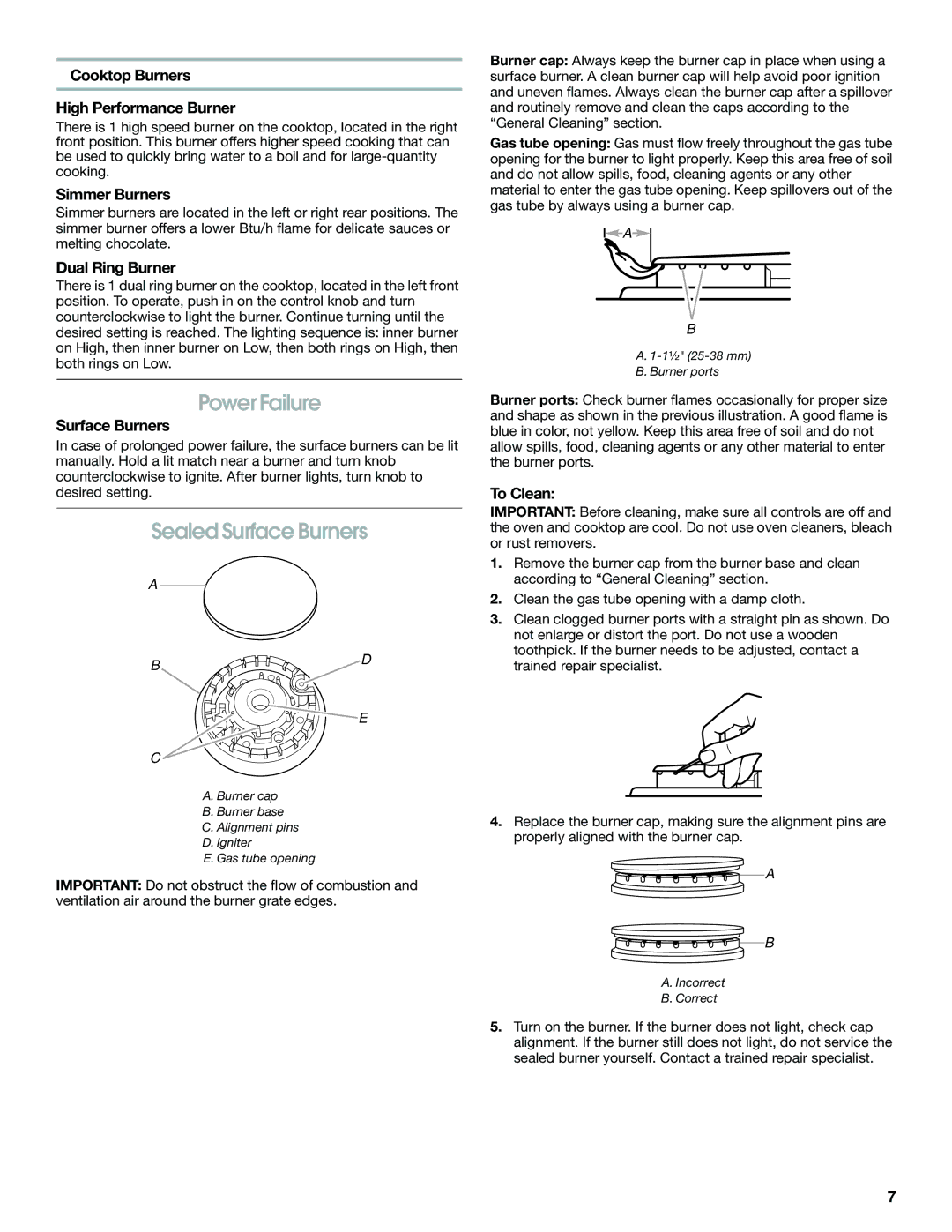 Jenn-Air JDS8850, JDS8860 manual Power Failure, Sealed Surface Burners 