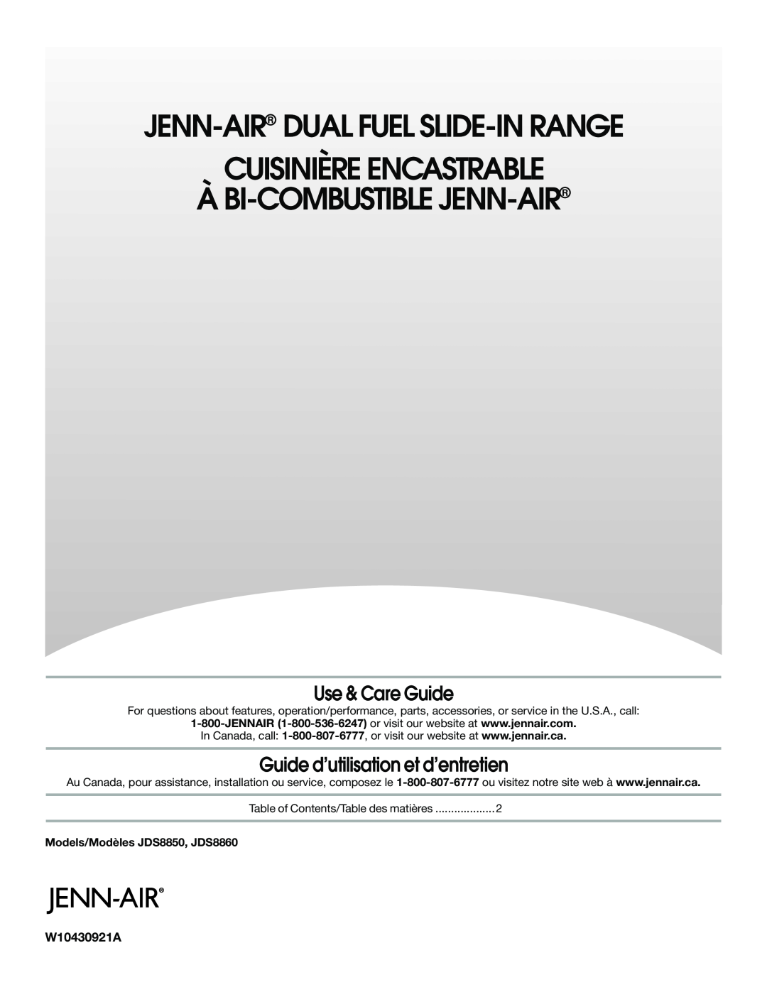 Jenn-Air JDS8860 manual Jenn-Air Dual Fuel Slide-Inrange, Cuisinière Encastrable À, Double Combustible Jenn-Air 