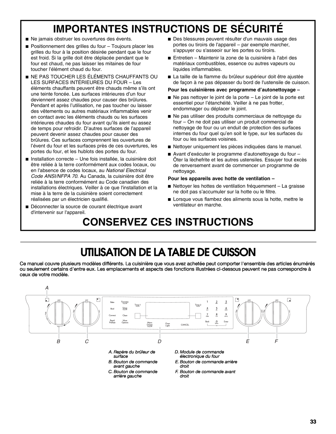 Jenn-Air JDS8850 Utilisation De La Table De Cuisson, Importantes Instructions De Sécurité, Conservez Ces Instructions 