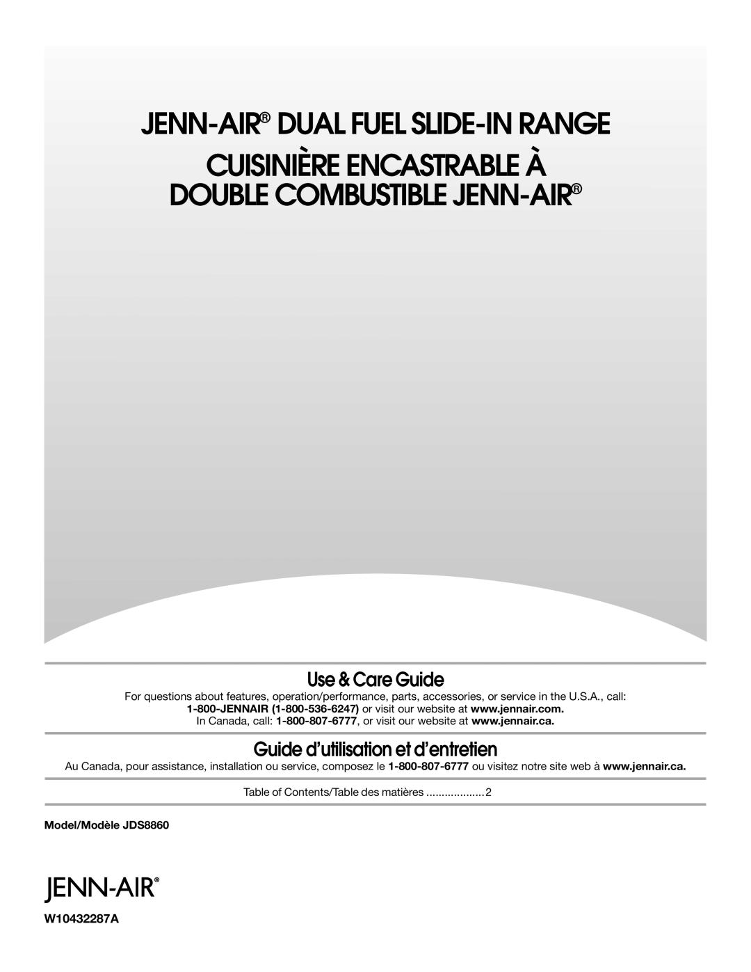 Jenn-Air manual W10432287A, Model/Modèle JDS8860 