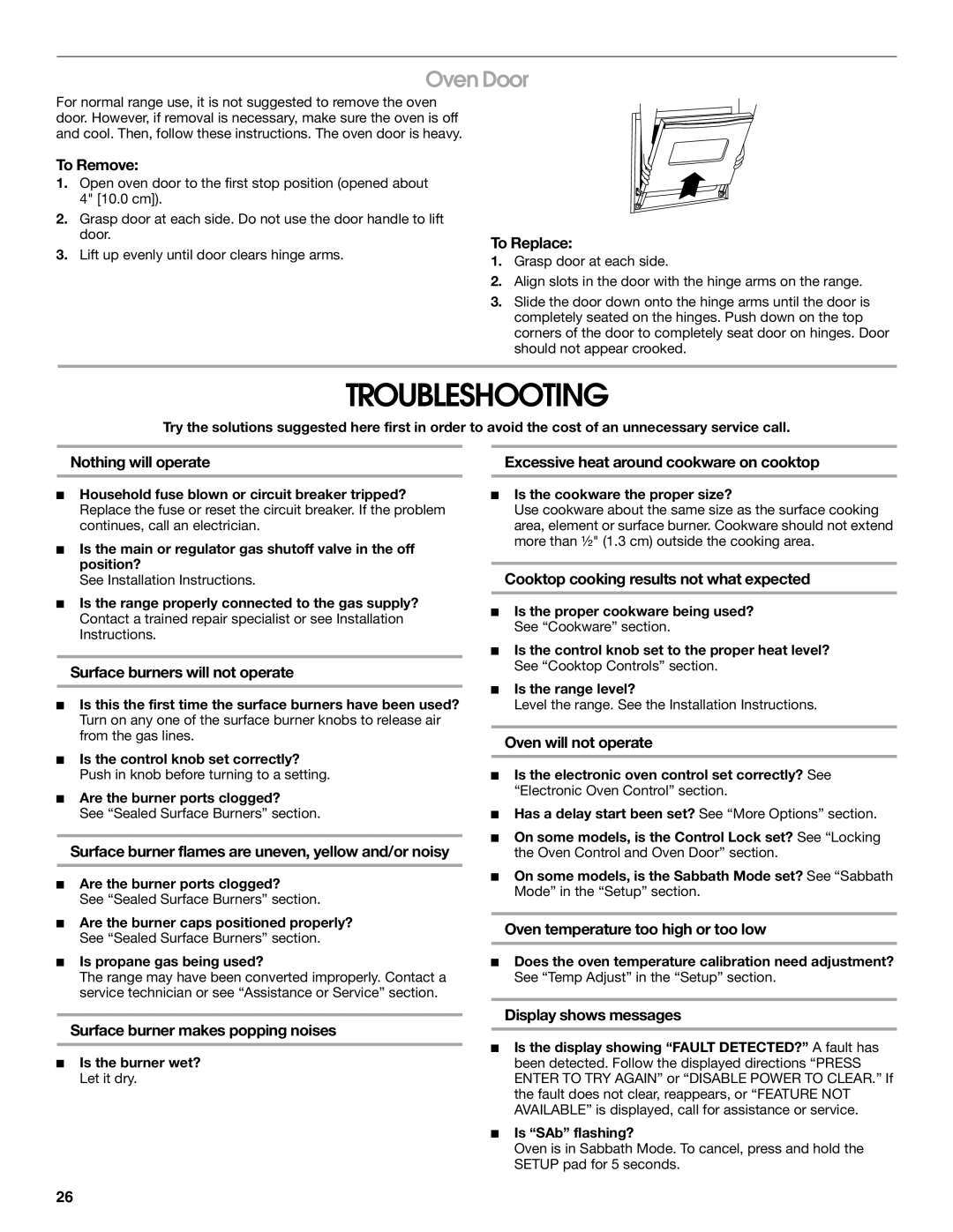 Jenn-Air JDS8860 manual Troubleshooting, Oven Door 