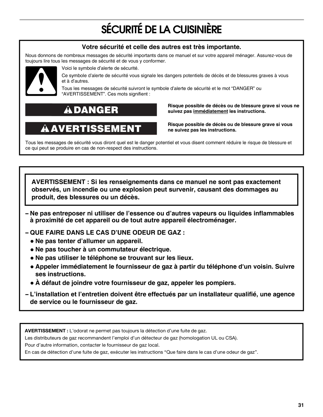 Jenn-Air JDS8860 manual Sécurité DE LA Cuisinière, Votre sécurité et celle des autres est très importante 