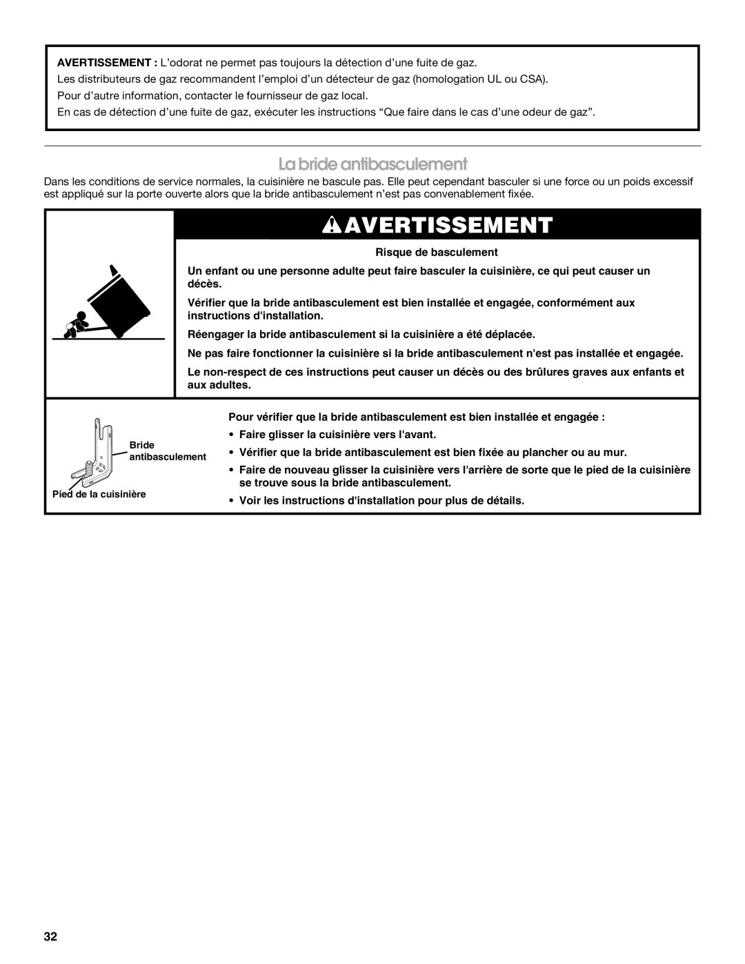 Jenn-Air JDS8860 manual La bride antibasculement 