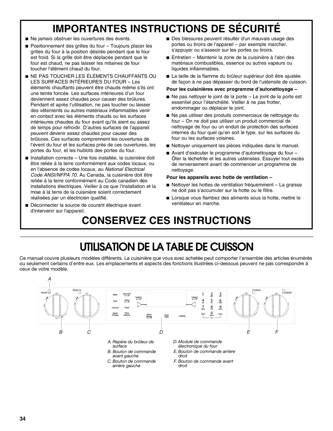 Jenn-Air JDS8860 manual Utilisation DE LA Table DE Cuisson, Importantes Instructions DE Sécurité 