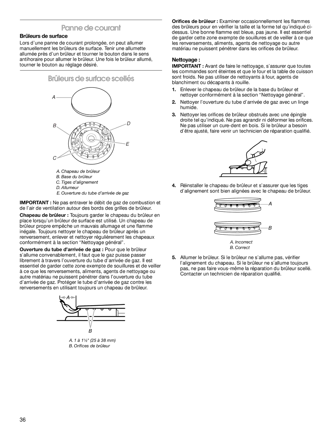 Jenn-Air JDS8860 manual Panne de courant, Brûleurs de surface scellés, Nettoyage 