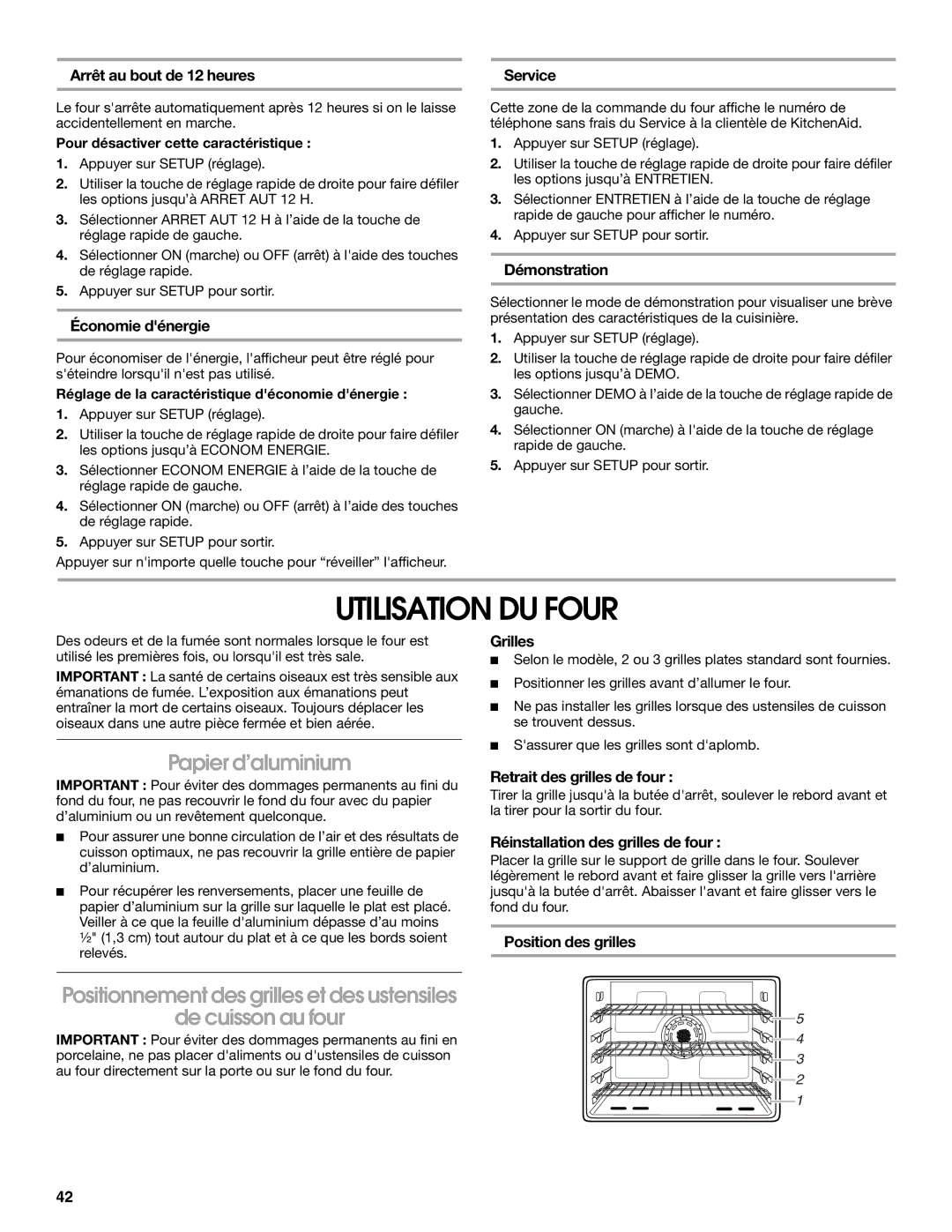 Jenn-Air JDS8860 manual Utilisation DU Four, Papier d’aluminium, De cuisson au four 