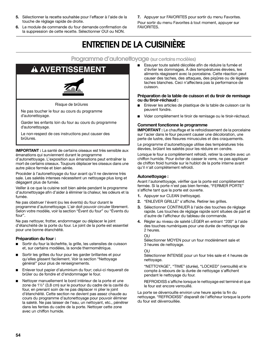 Jenn-Air JDS8860 manual Entretien DE LA Cuisinière, Programme d’autonettoyage sur certains modèles, Préparation du four 