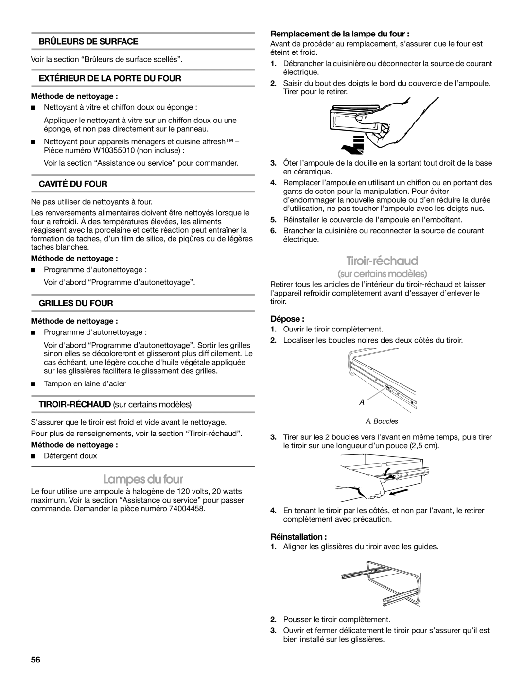 Jenn-Air JDS8860 manual Lampes du four, Brûleurs DE Surface, Extérieur DE LA Porte DU Four, Cavité DU Four, Grilles DU Four 