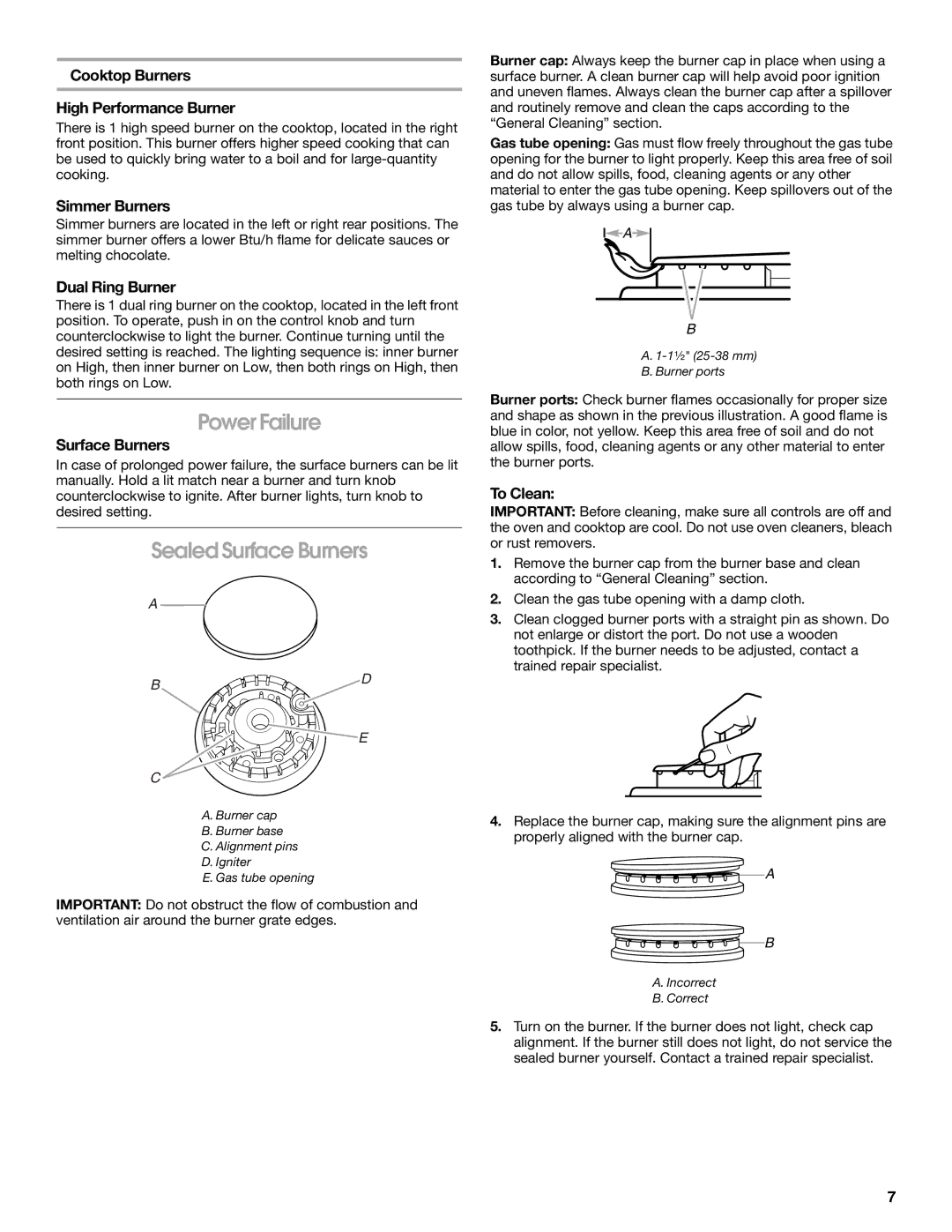 Jenn-Air JDS8860 manual Power Failure, Sealed Surface Burners 