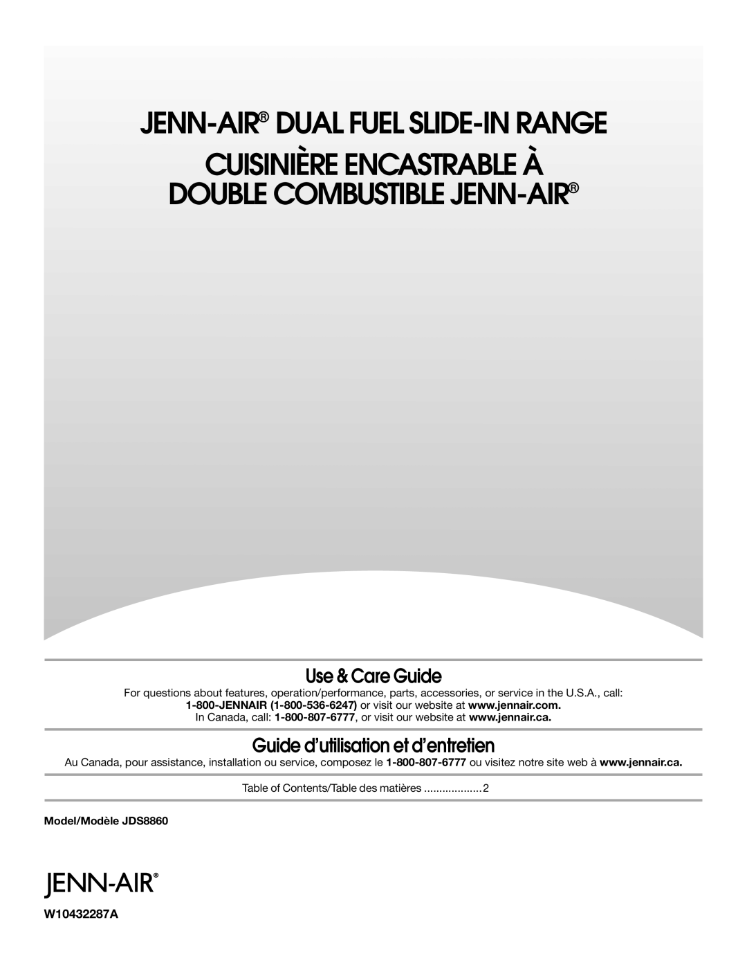 Jenn-Air JDS8850 manual Jenn-Air Dual Fuel Slide-Inrange, Cuisinière Encastrable À Bi-Combustible Jenn-Air, W10430921A 