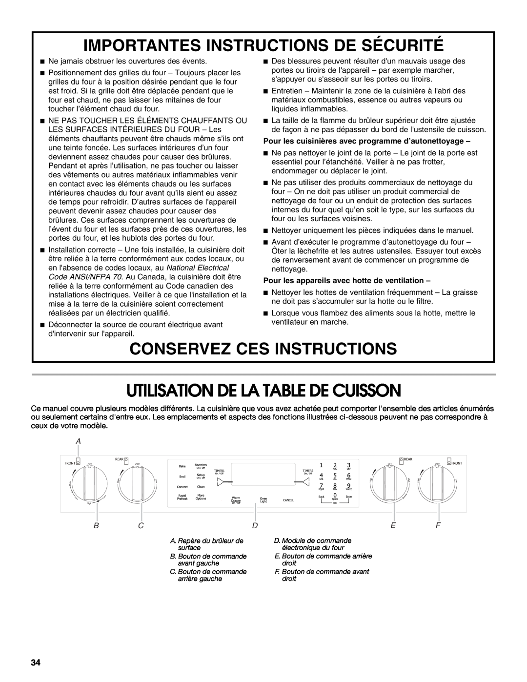 Jenn-Air JDS8860 Utilisation De La Table De Cuisson, Importantes Instructions De Sécurité, Conservez Ces Instructions 