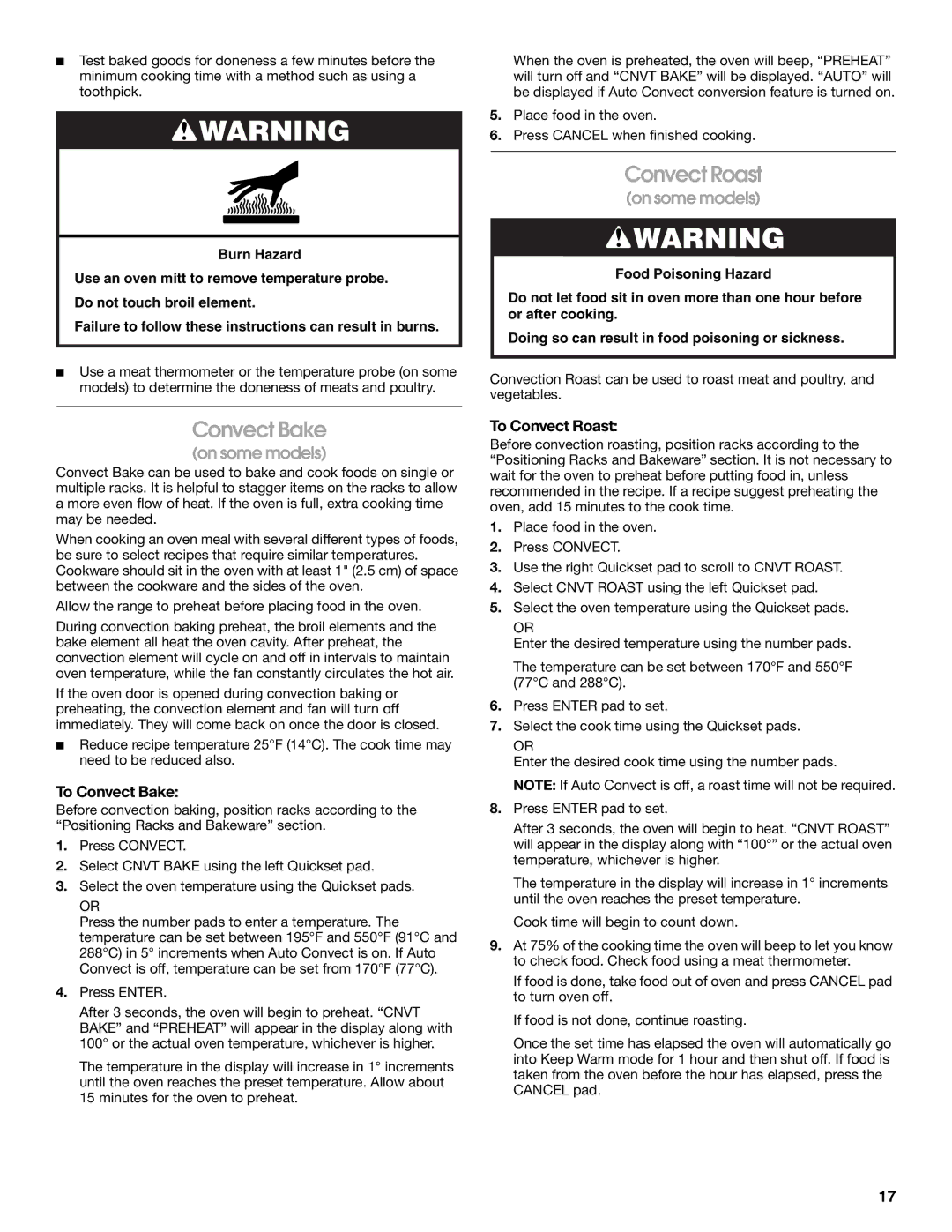 Jenn-Air JDS9865 manual To Convect Bake, To Convect Roast 