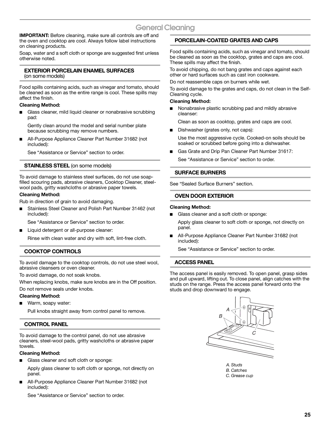 Jenn-Air JDS9865 manual General Cleaning 