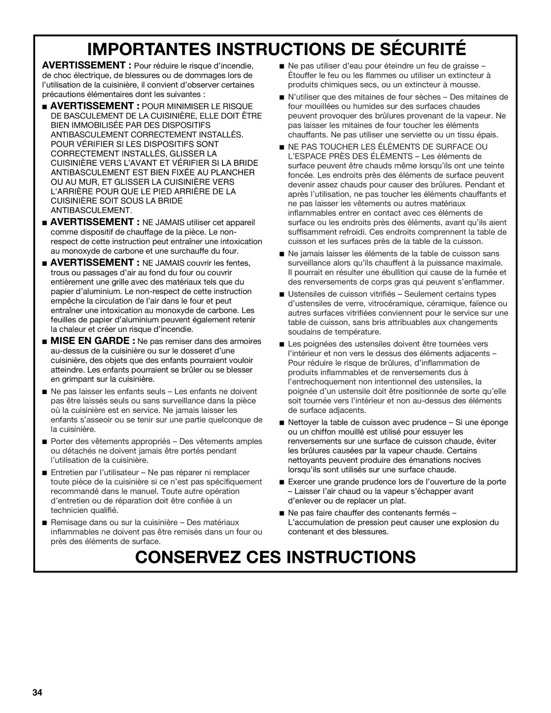 Jenn-Air JDS9865 manual Conservez CES Instructions 