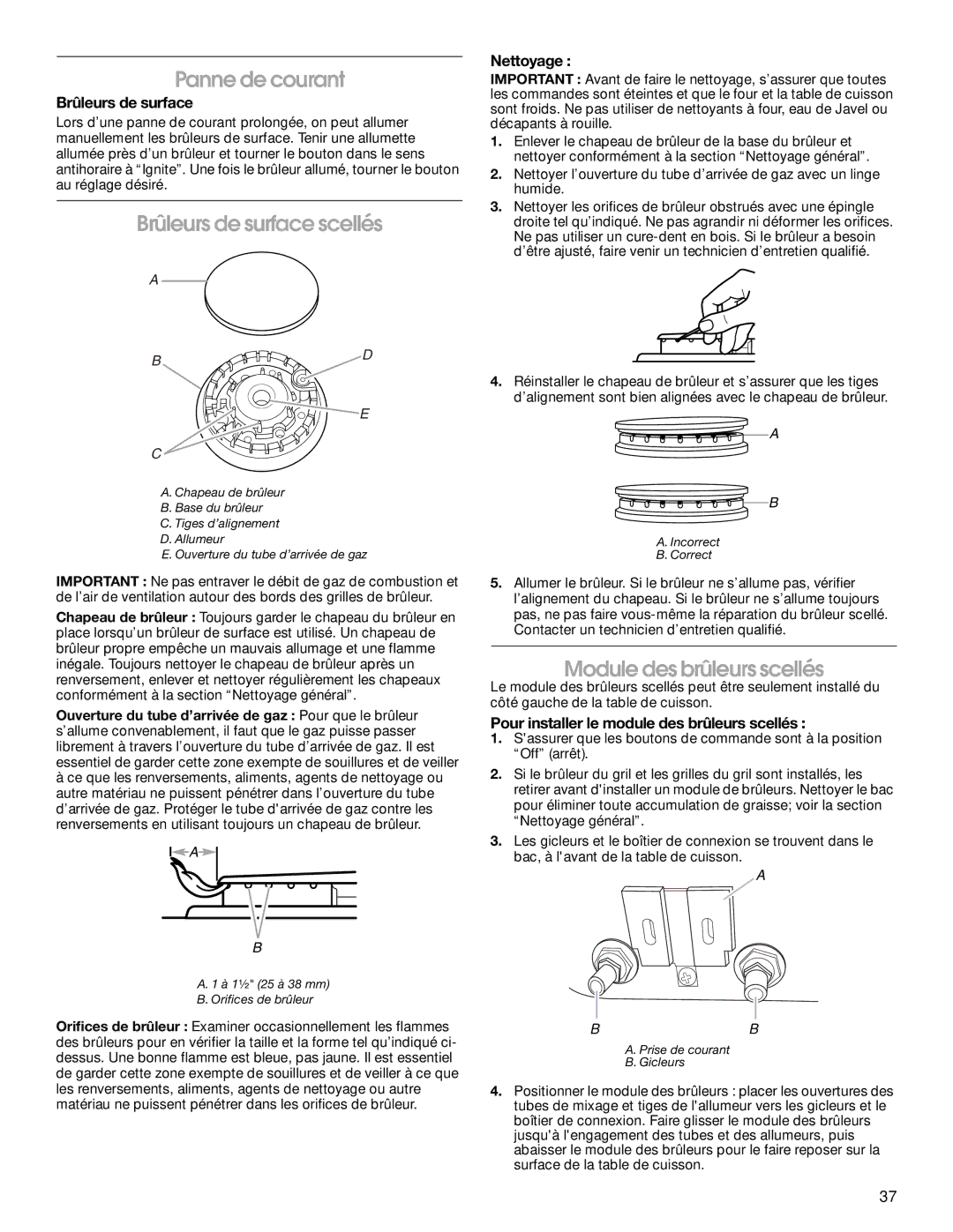 Jenn-Air JDS9865 manual Panne de courant, Brûleurs de surface scellés, Module des brûleurs scellés 