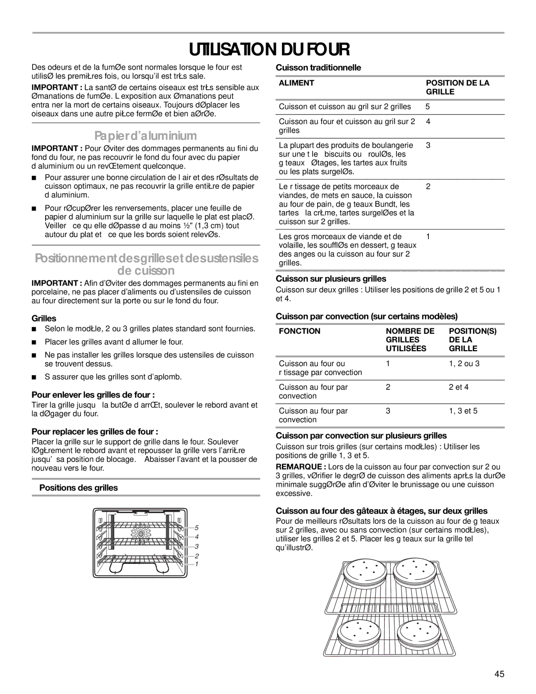 Jenn-Air JDS9865 manual Utilisation DU Four, Papier d’aluminium, De cuisson 