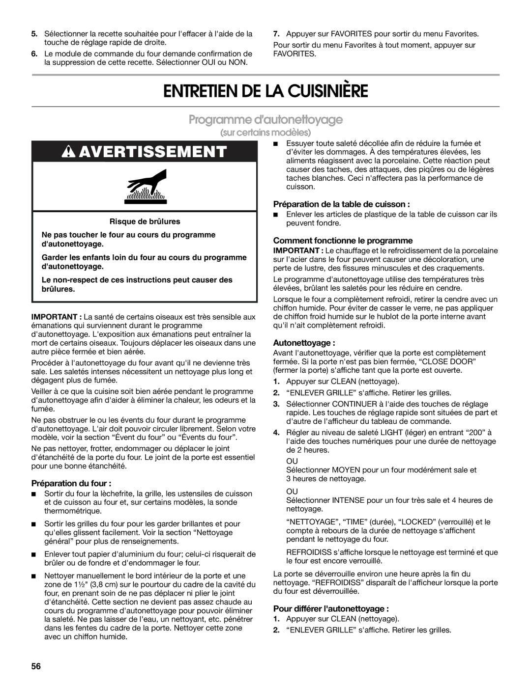 Jenn-Air JDS9865 manual Entretien DE LA Cuisinière, Programme dautonettoyage 